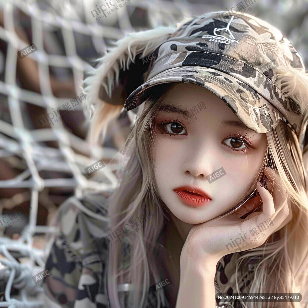 迷彩帽少女 眼神清澈