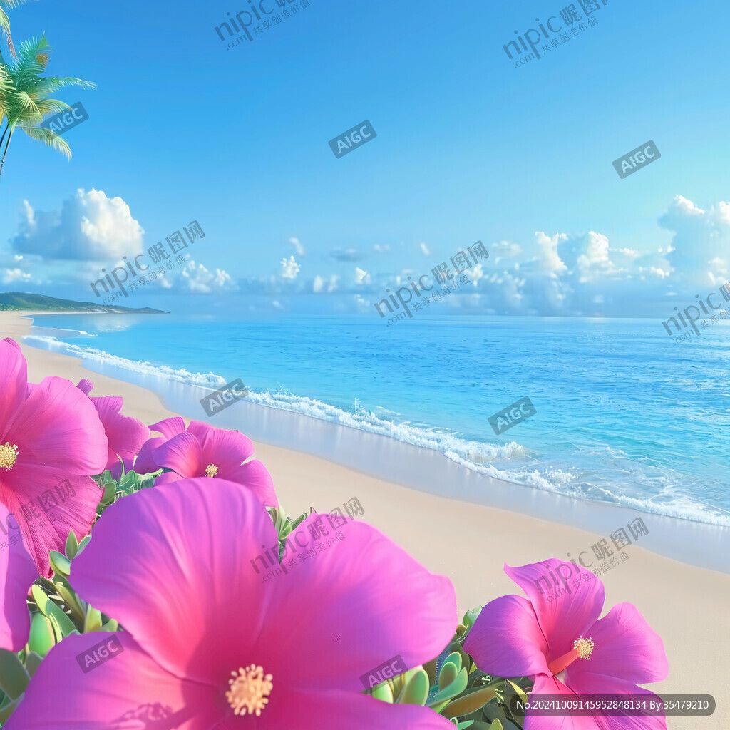 海边粉色花朵 夏日浪漫