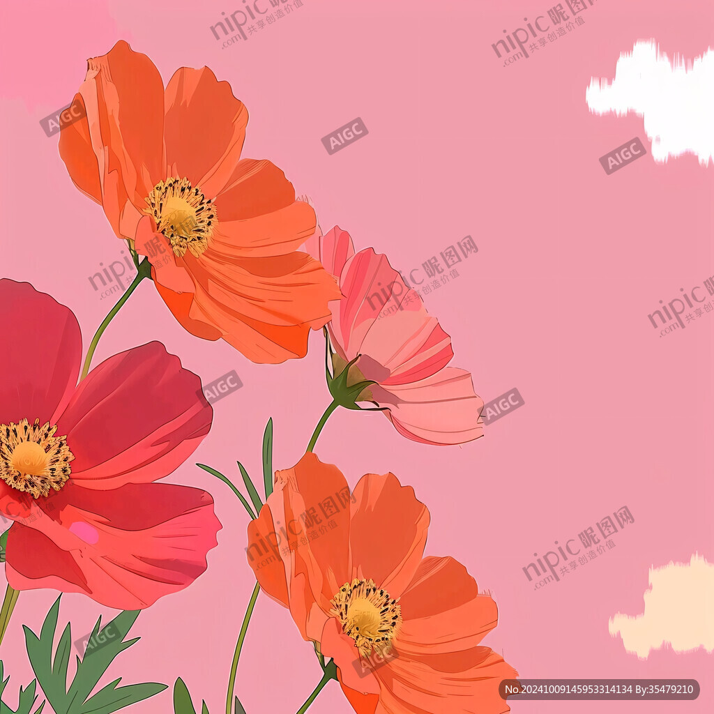 粉色天空下的温柔花朵