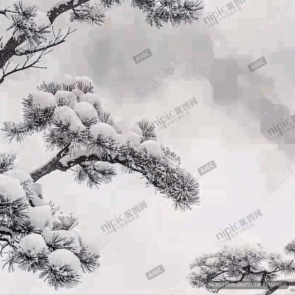 雪压松枝 冬日静谧