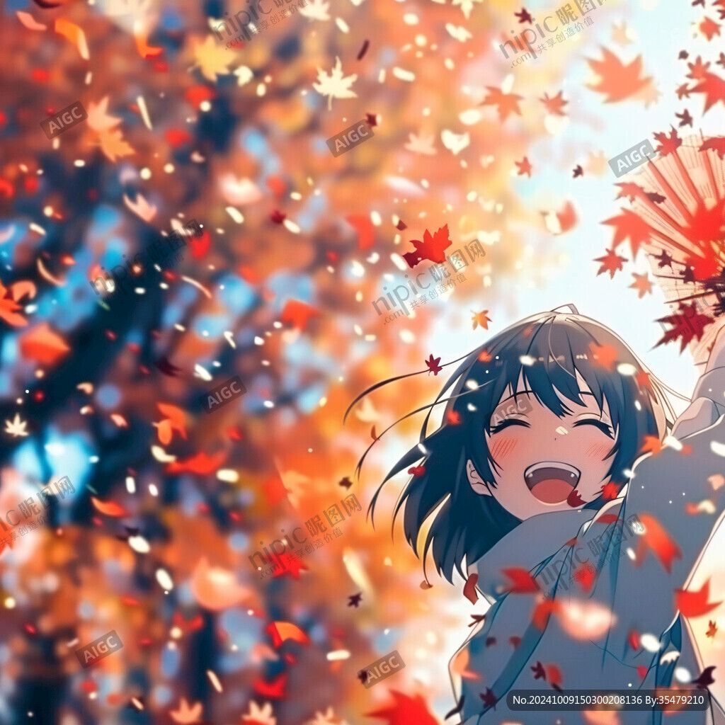 秋叶飞舞 少女的笑容