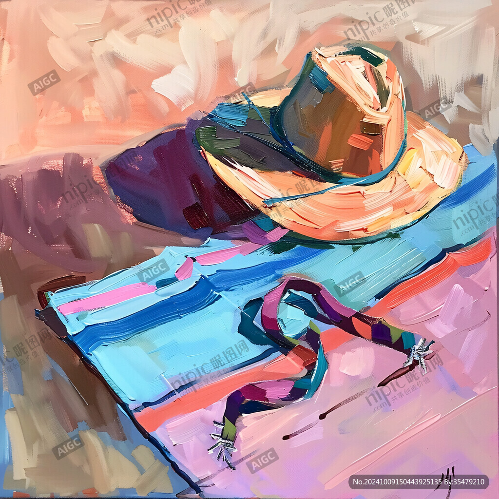 沙滩上的帽子与毯子