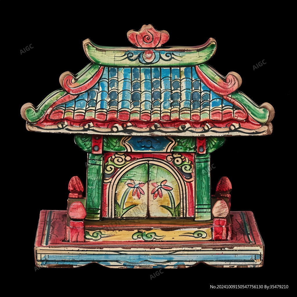 精美彩绘中式小庙
