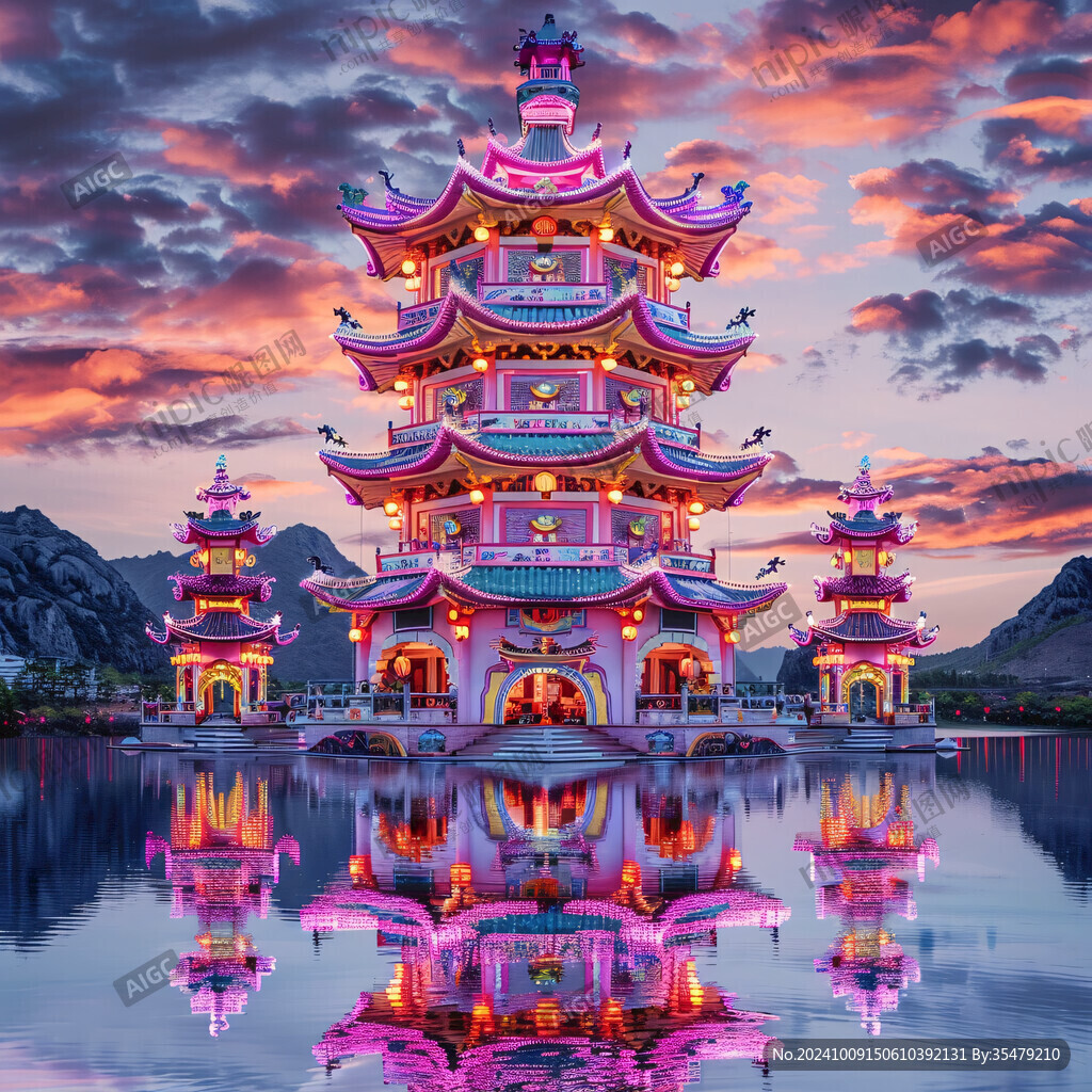 龙虎塔中国风山水意境