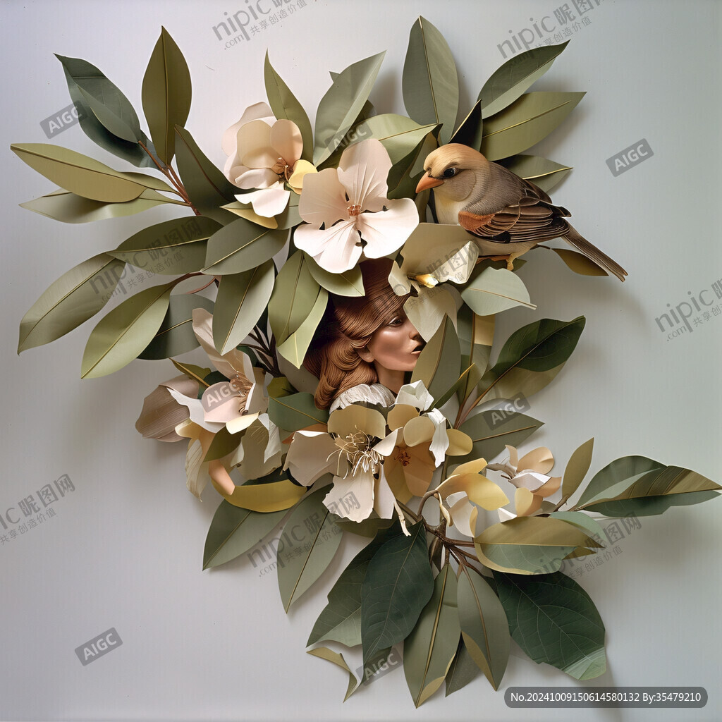 3d立体浮雕花卉花鸟