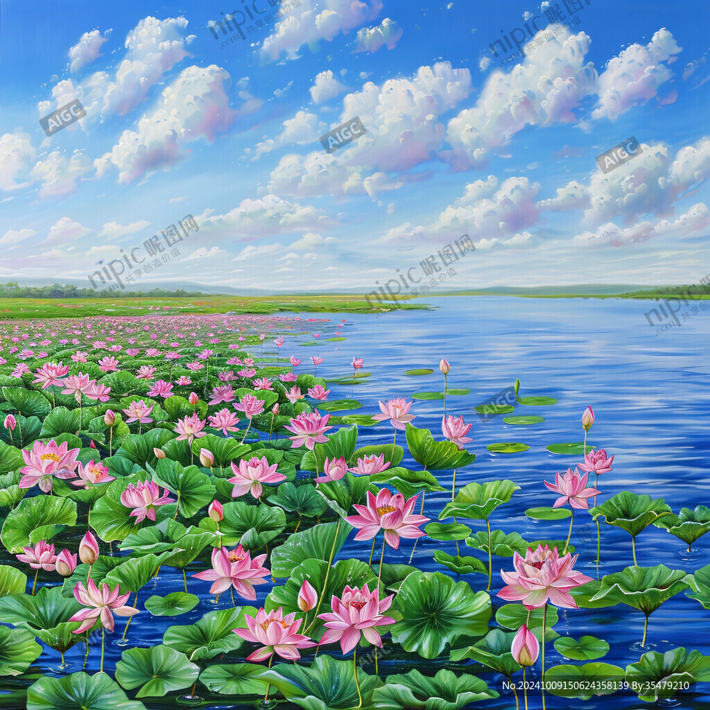 荷花油画下载