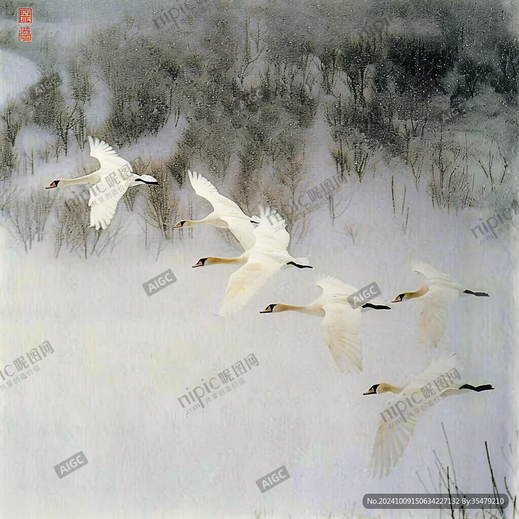 手绘白鹤装饰画