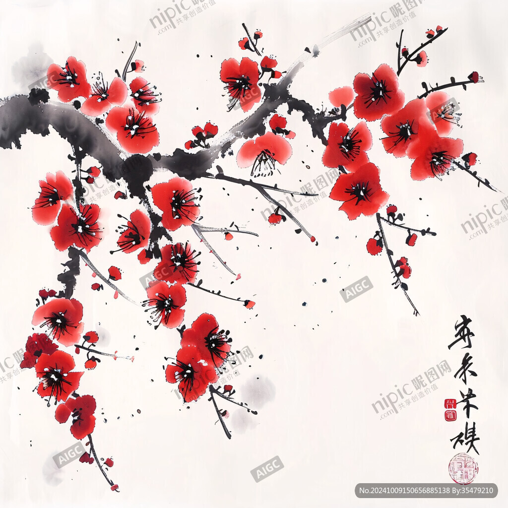 傲霜梅花国画