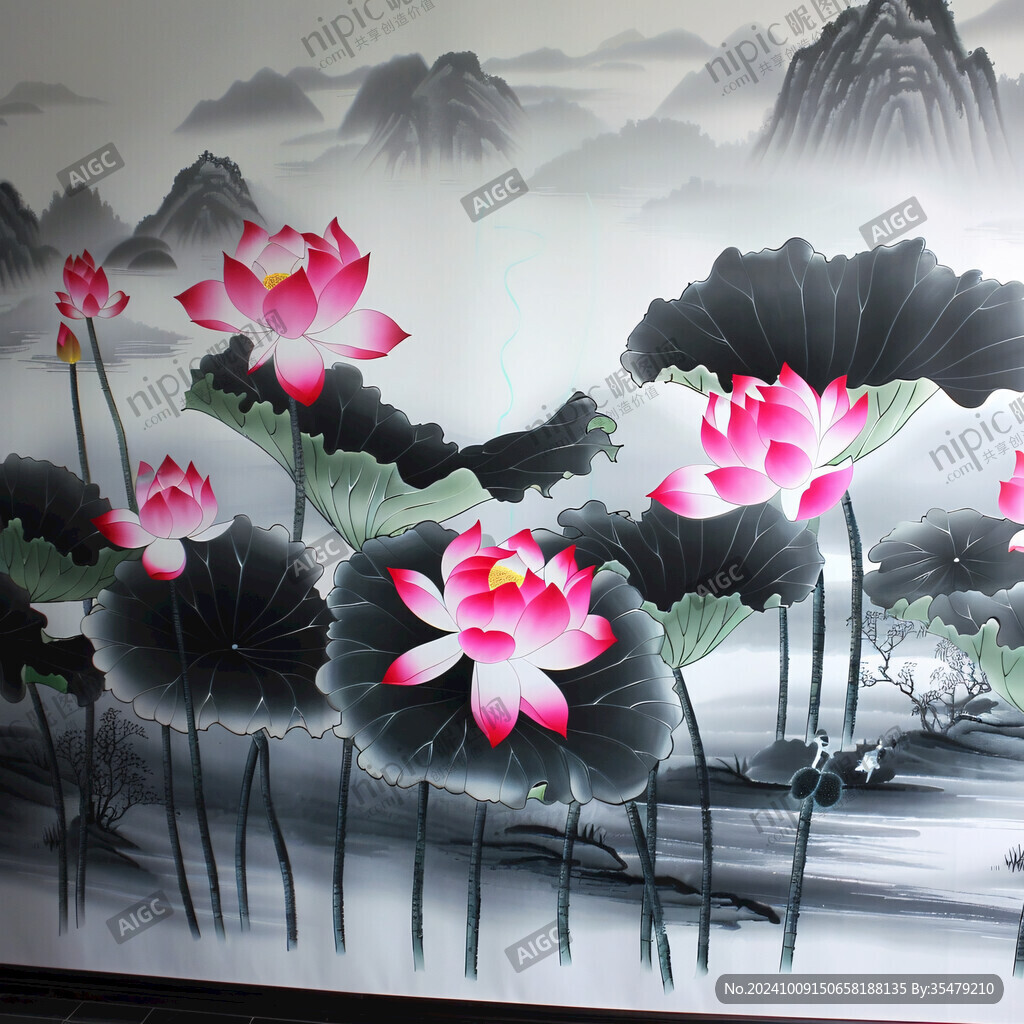 3d壁画荷花