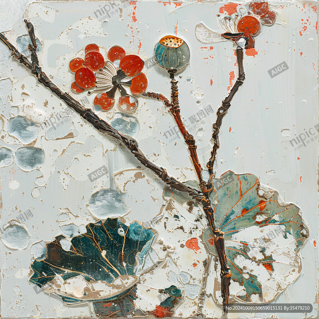 一枝梅花油画