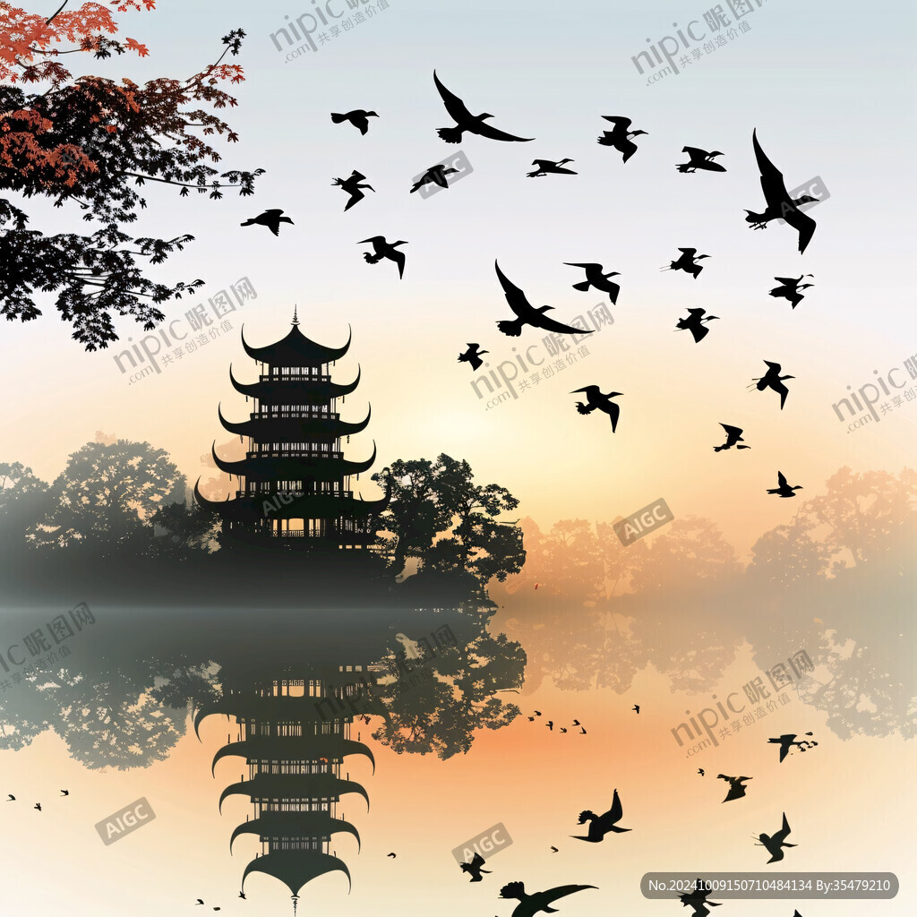 白鹭塔插画