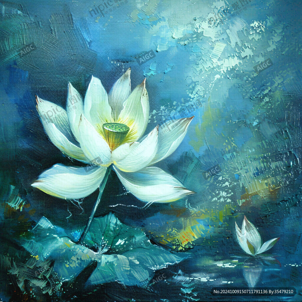 荷花油画下载