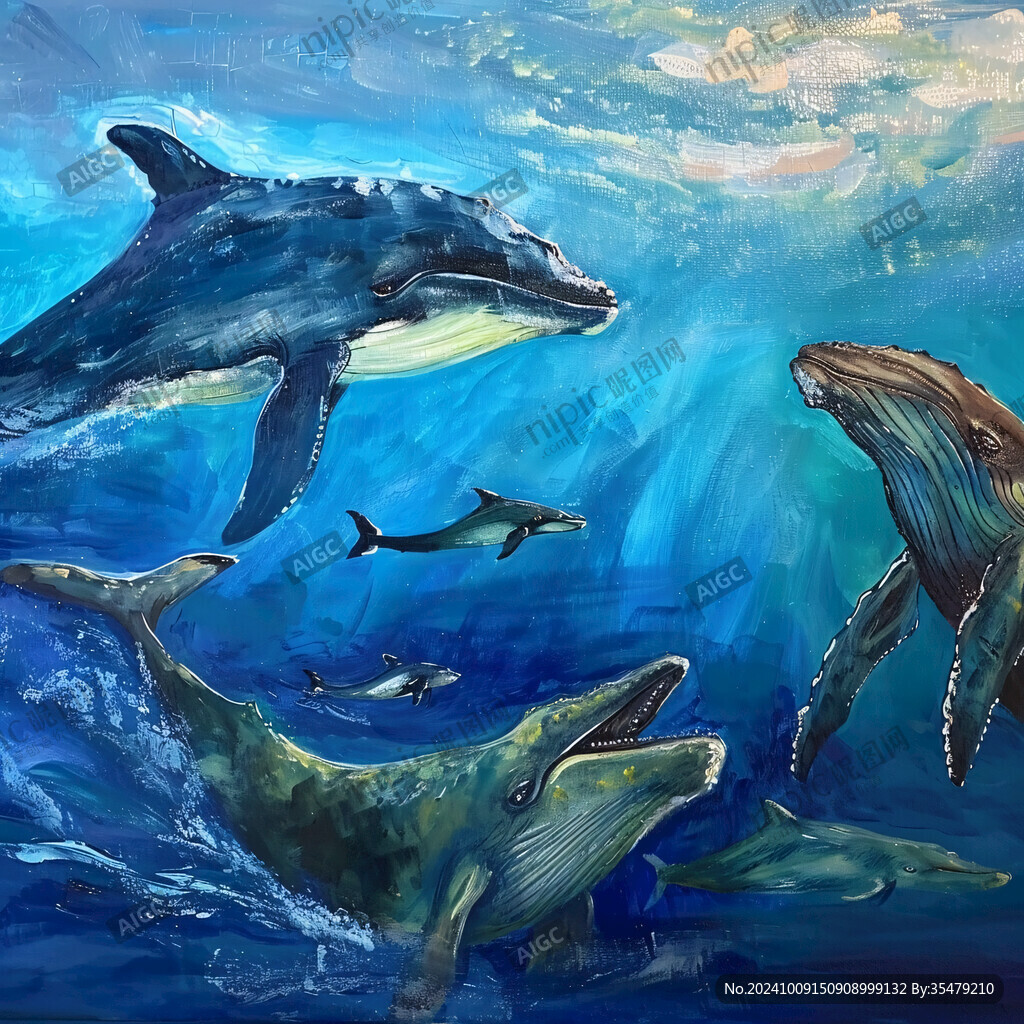 现代画鲨鱼鲸鱼海豚