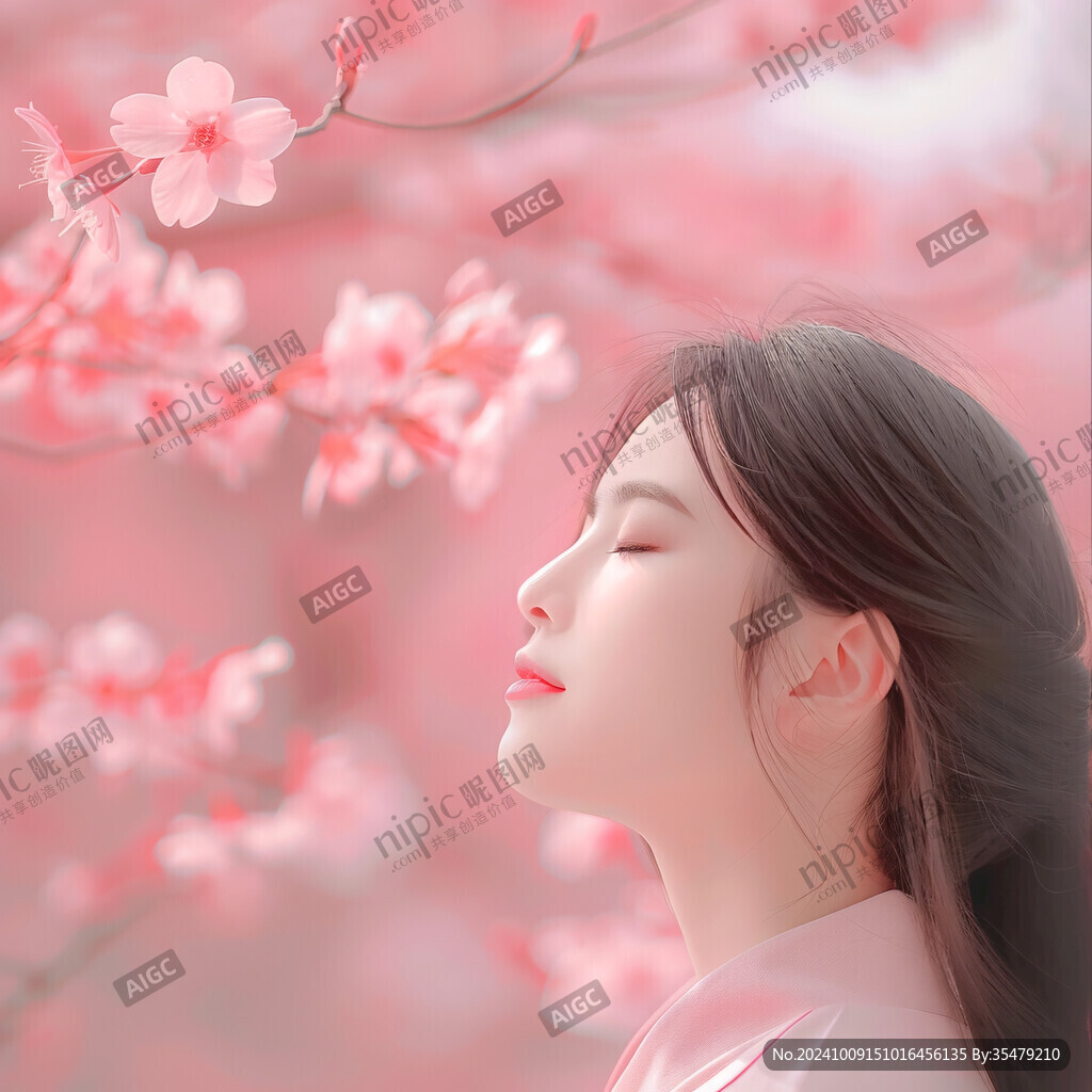 樱花树下的美女