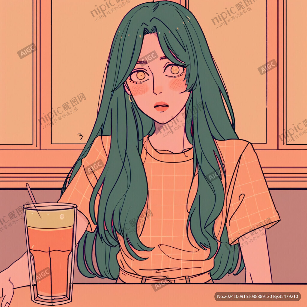 二次元女孩喝奶茶