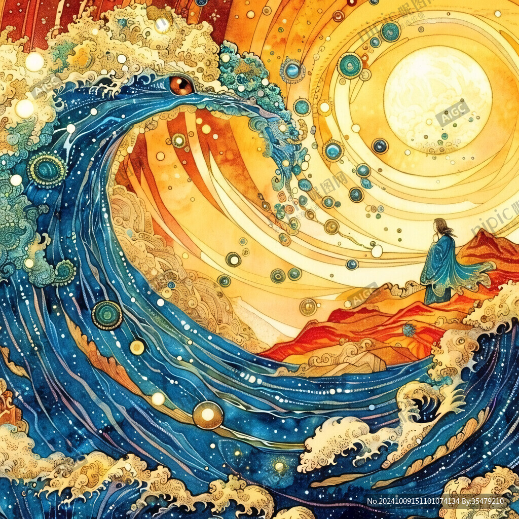 古风海浪包装插画