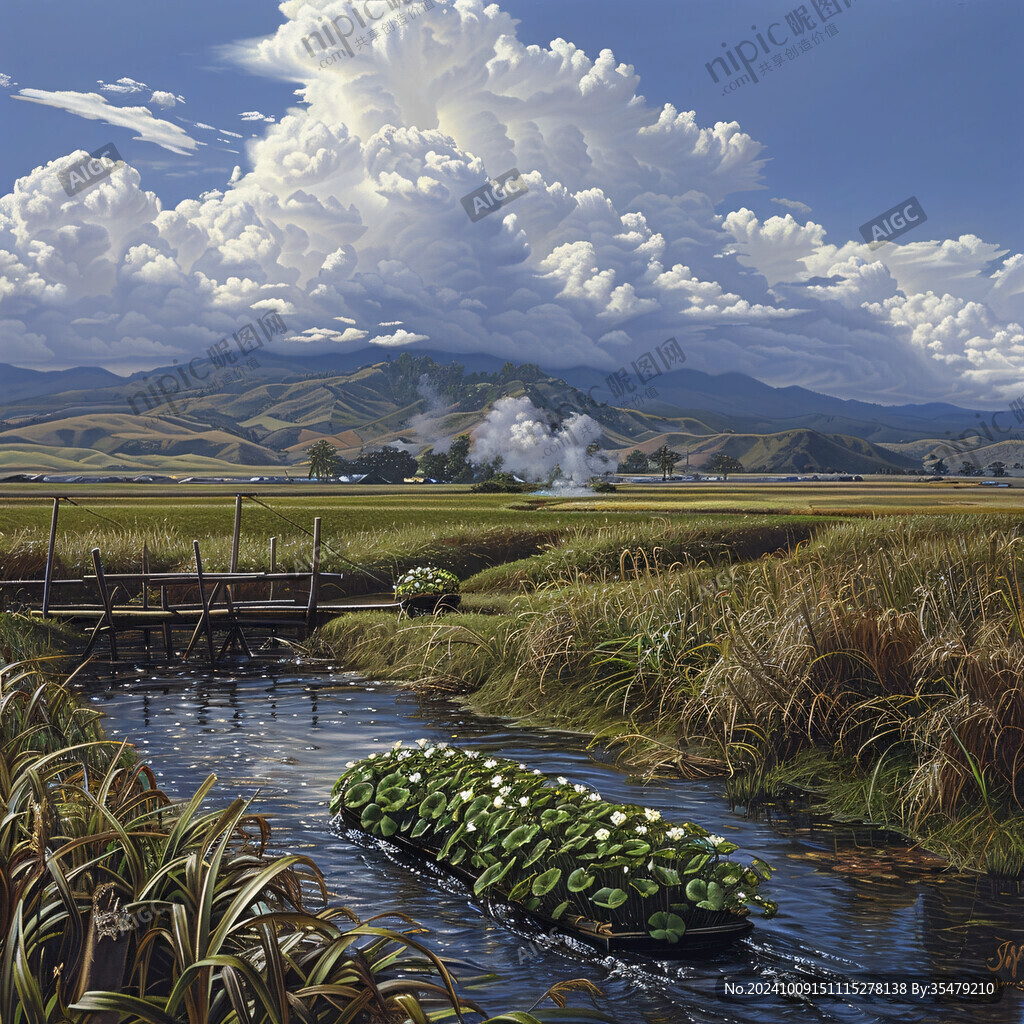 水稻田油画