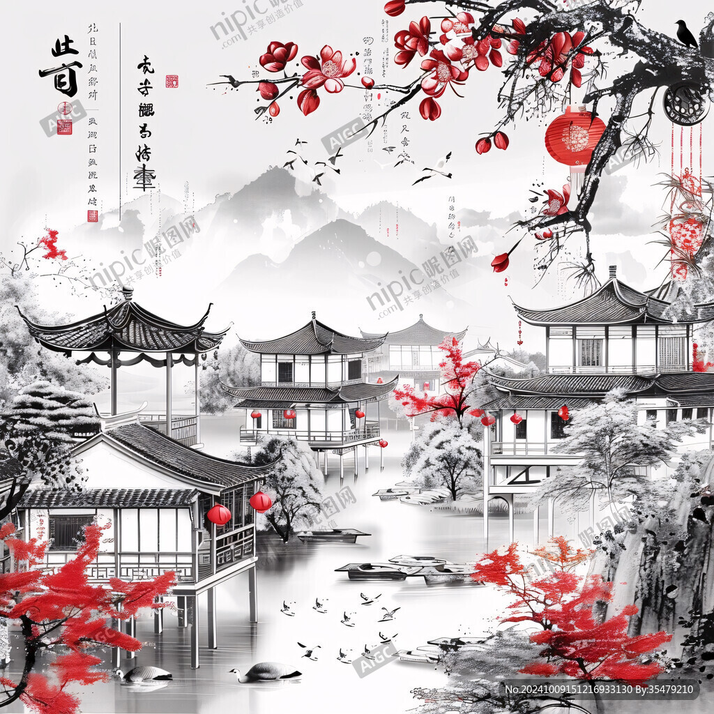 亭台楼阁背景墙