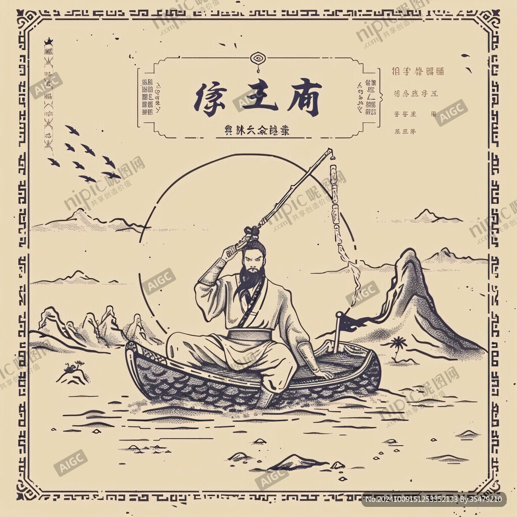 手绘垂钓海报