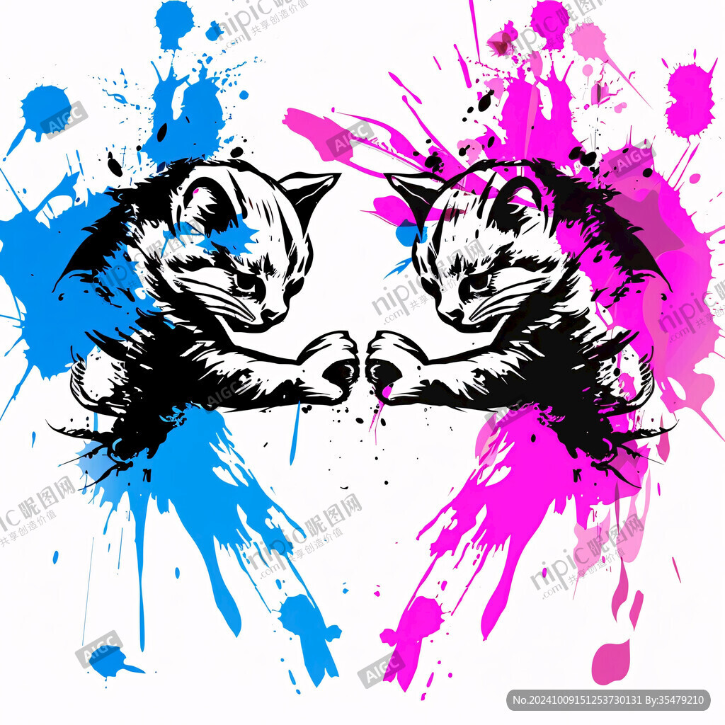 手绘猫抽象画