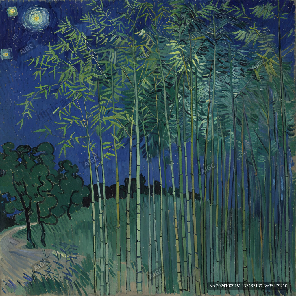 竹林夜晚景色