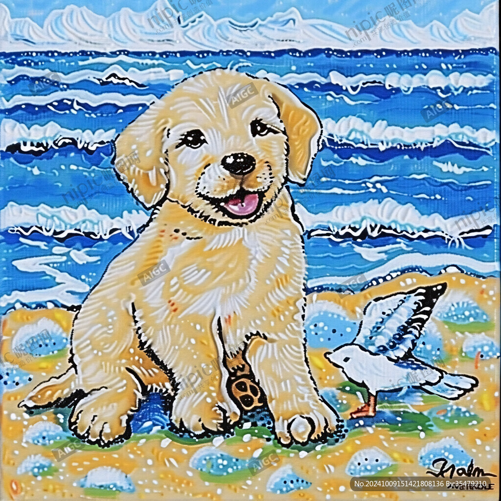 金毛水粉画