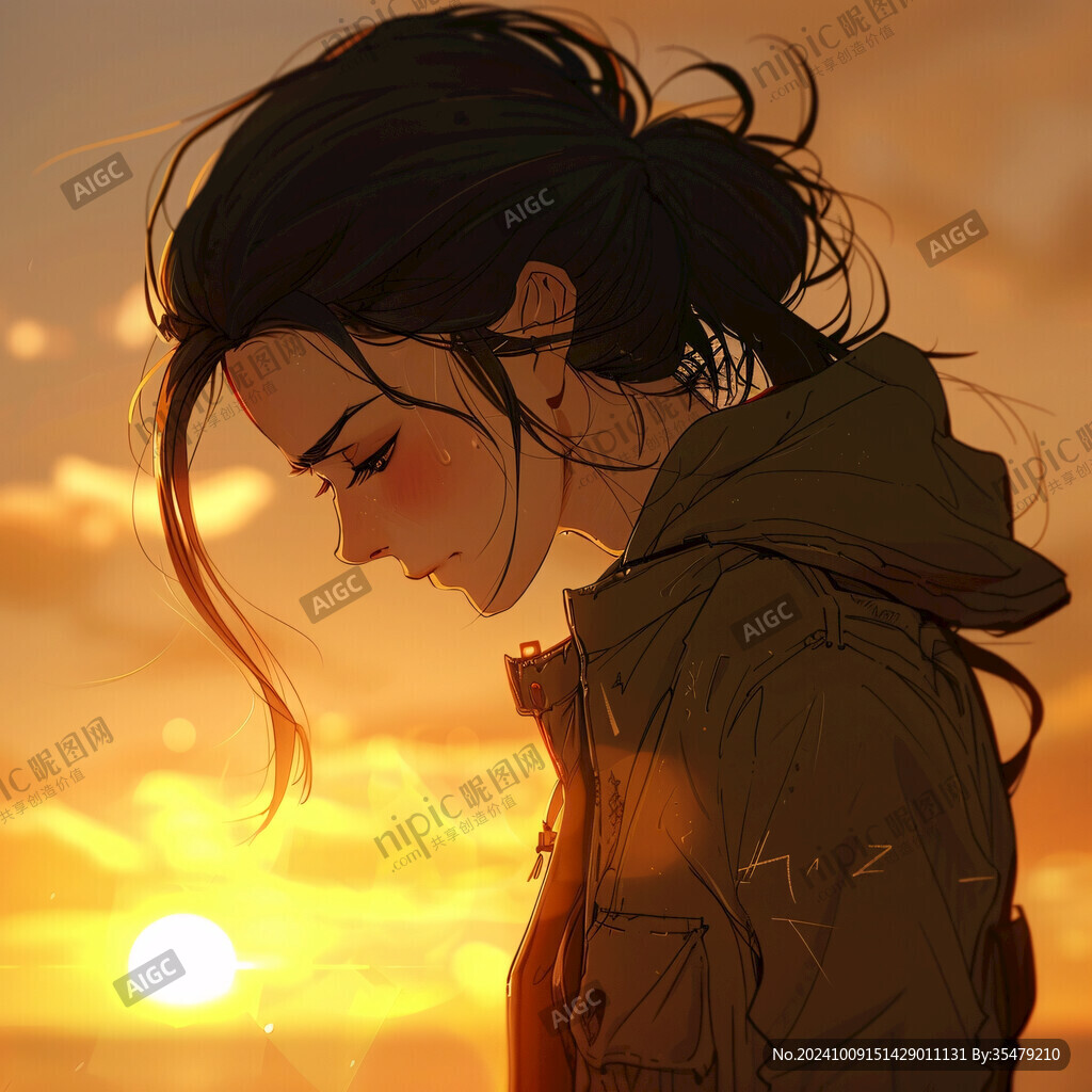 插画夕阳下