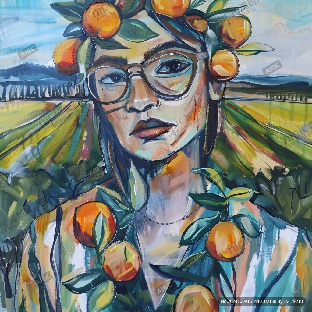 采柑果女孩插画
