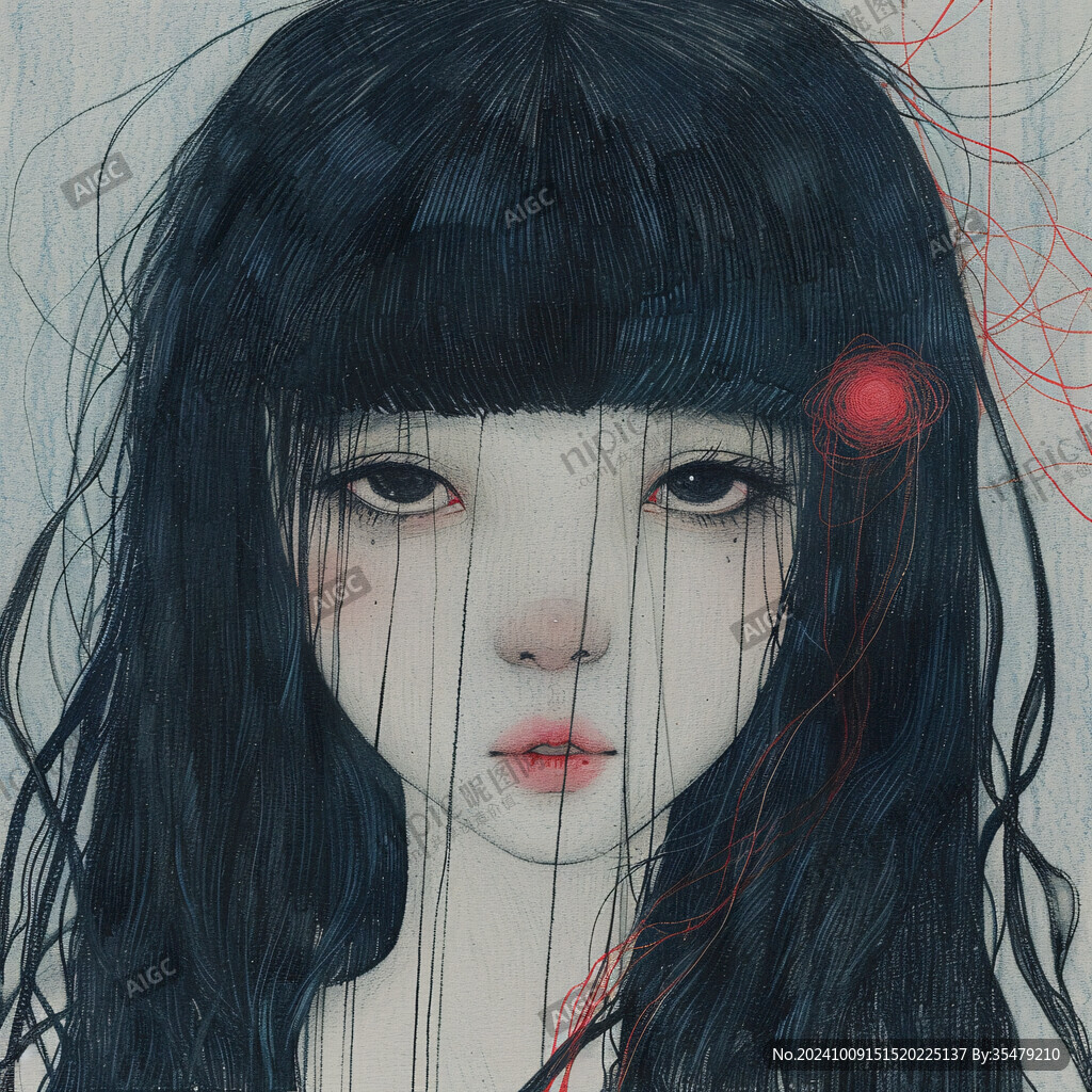 长黑发插画