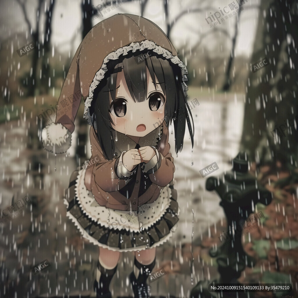 雨中撑伞的少女