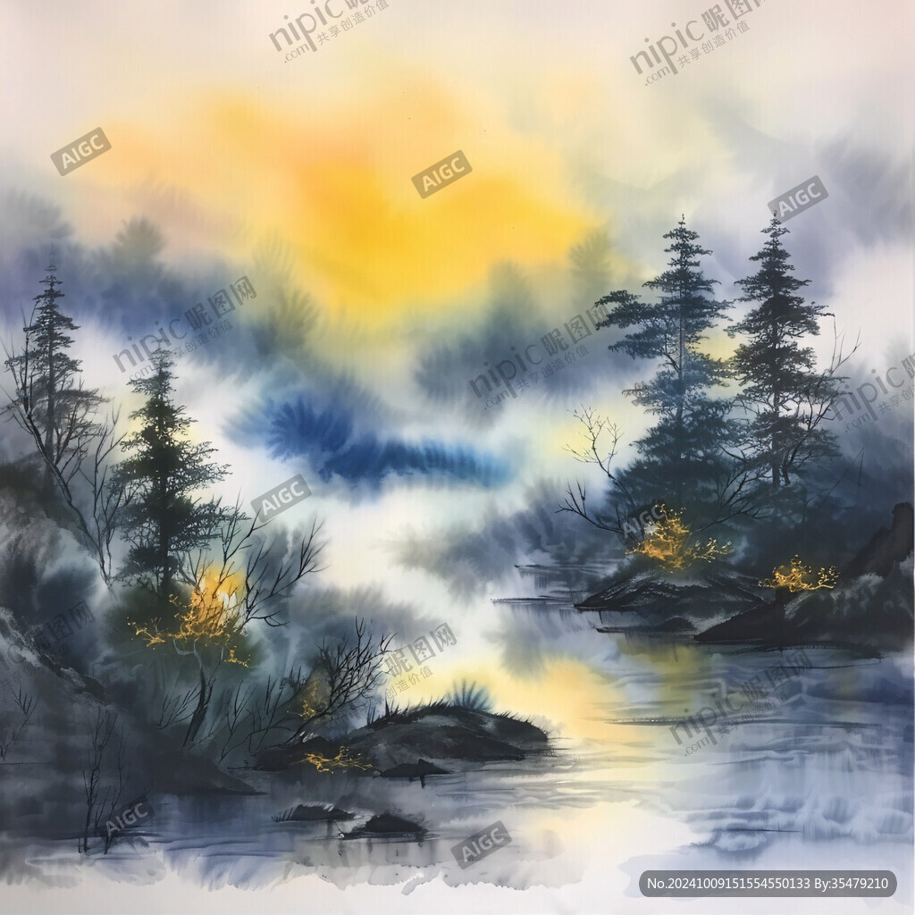 雾凇水粉画