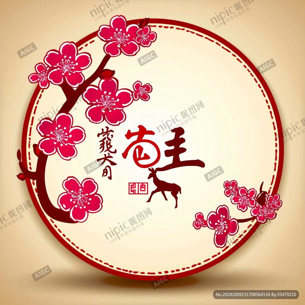 圆形桃花图