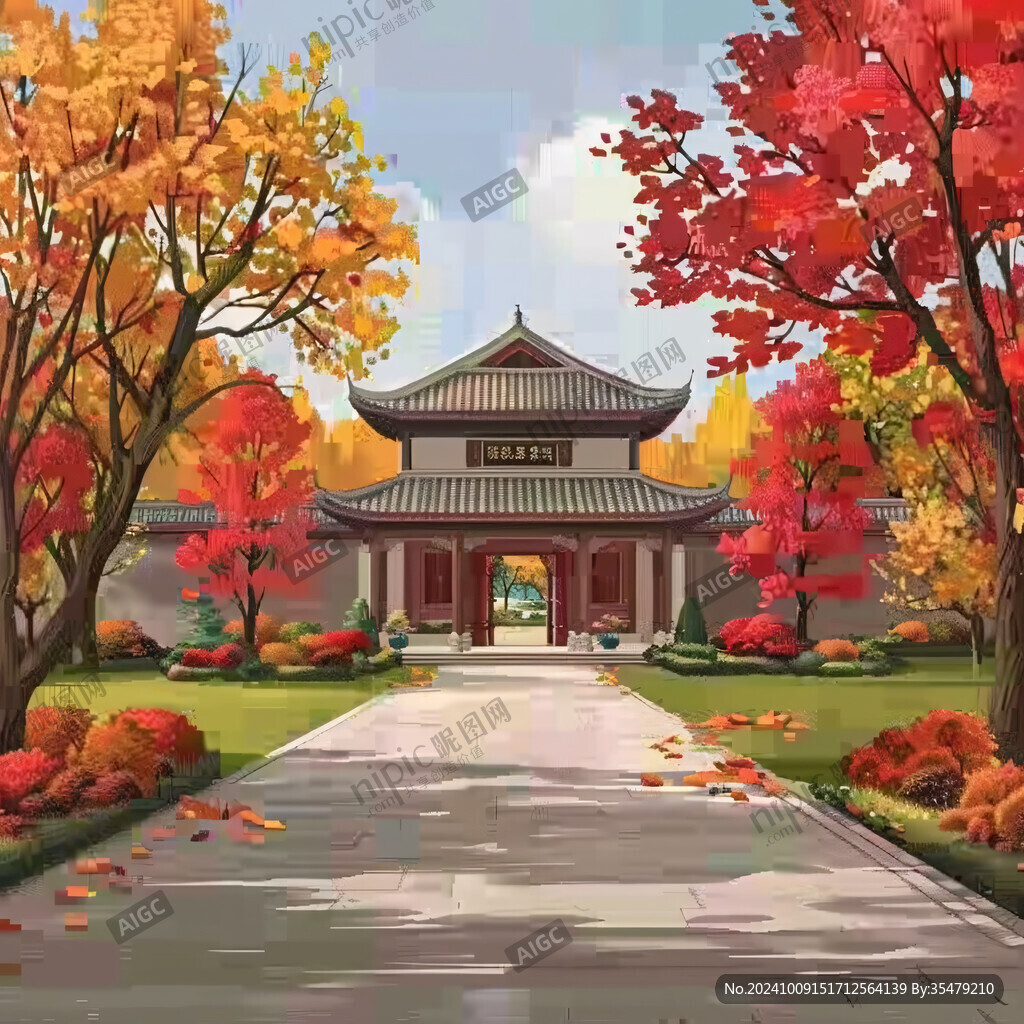 阁楼皇宫银杏插画