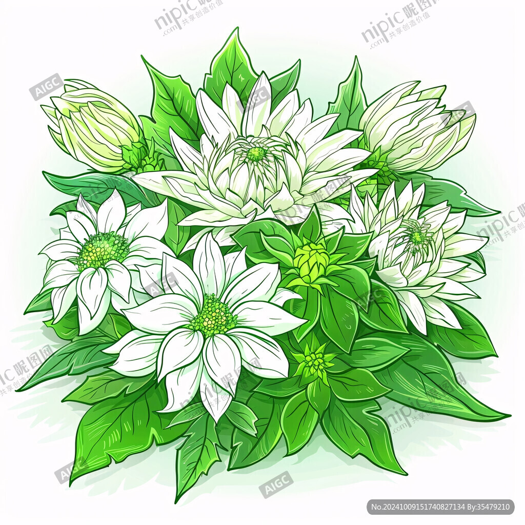 白绿手绘花艺