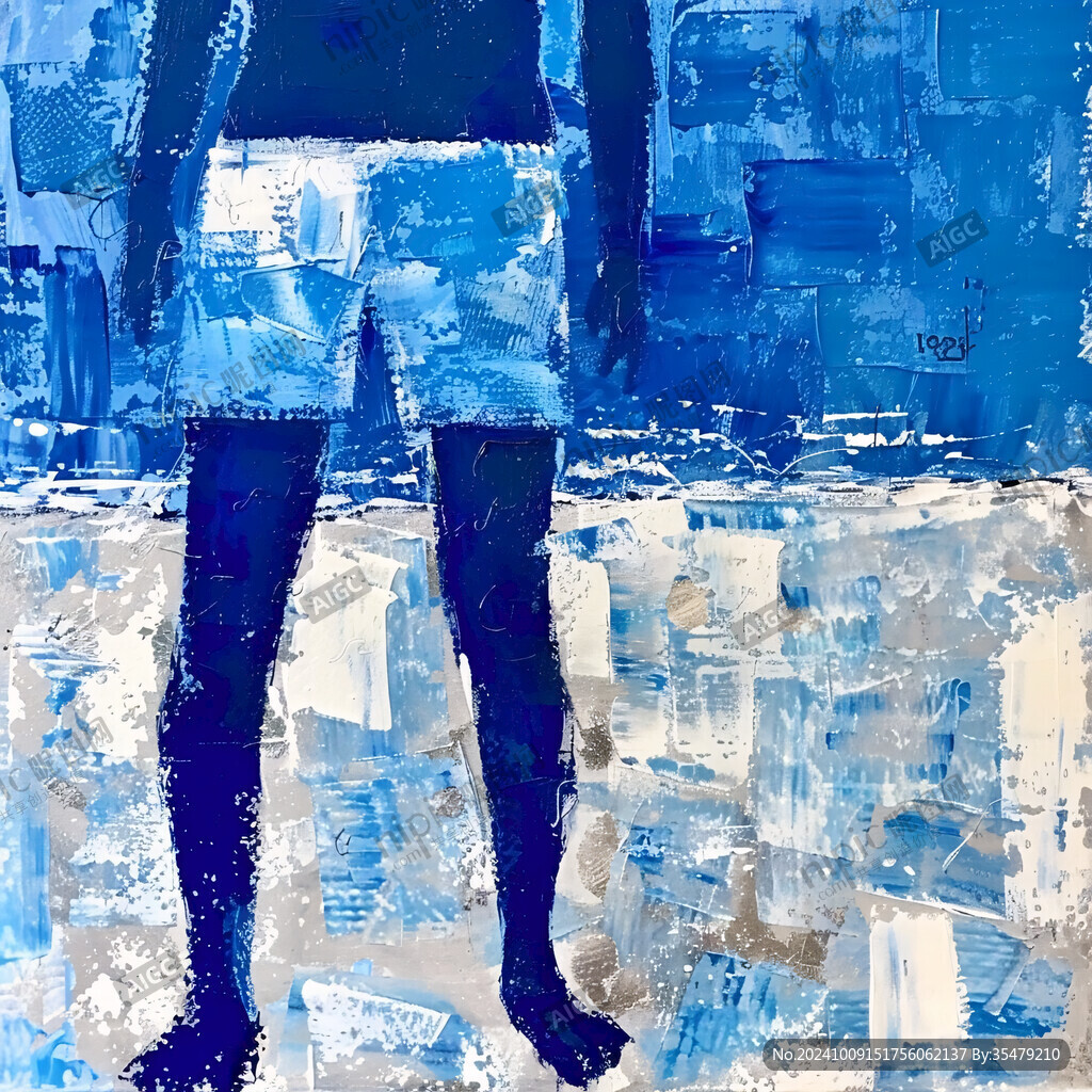 蓝色布纹抽象画装饰画