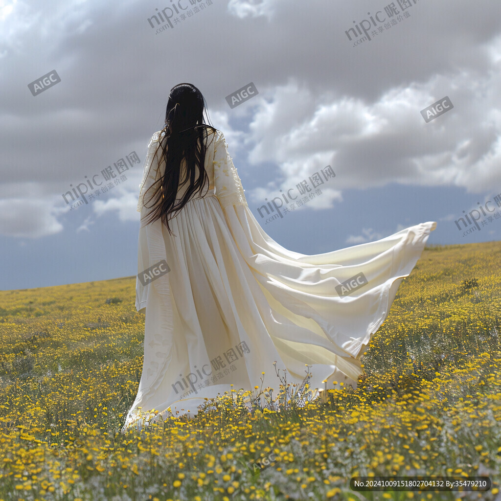 油菜花海中美女背影
