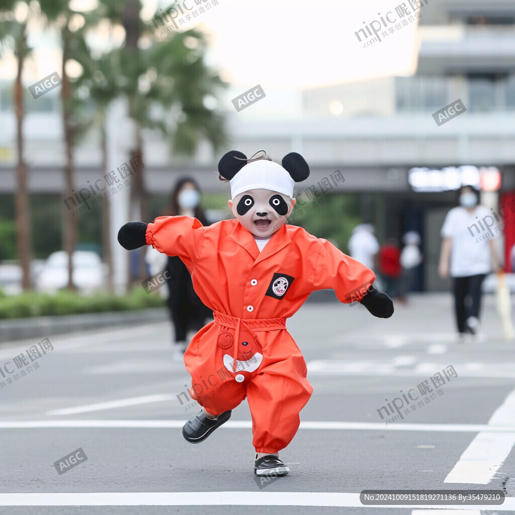 背着书包奔跑的小熊猫