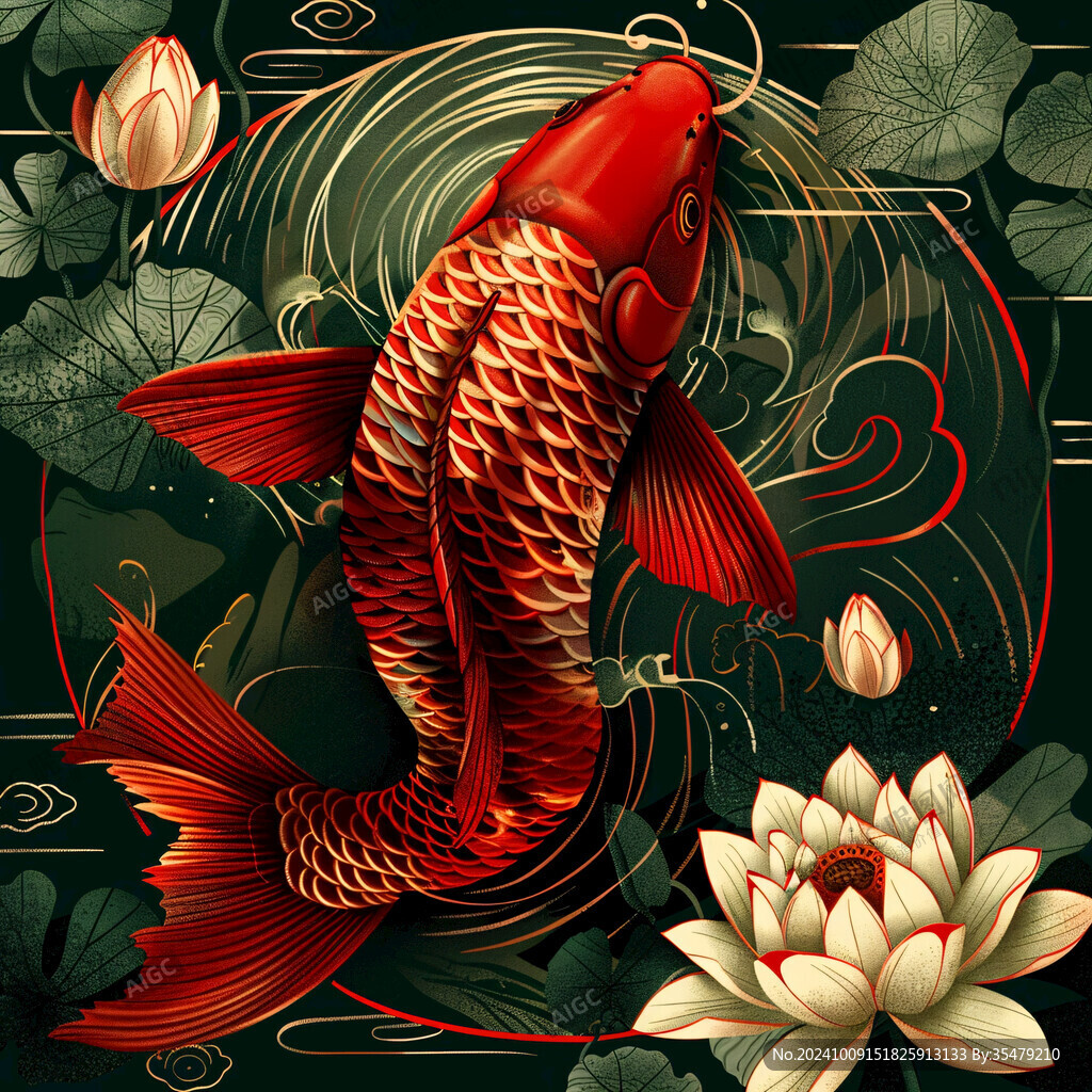 金鲤鱼与莲花