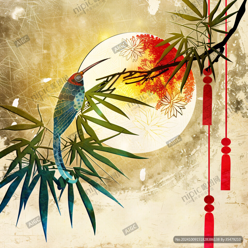 竹子和孔雀绘画