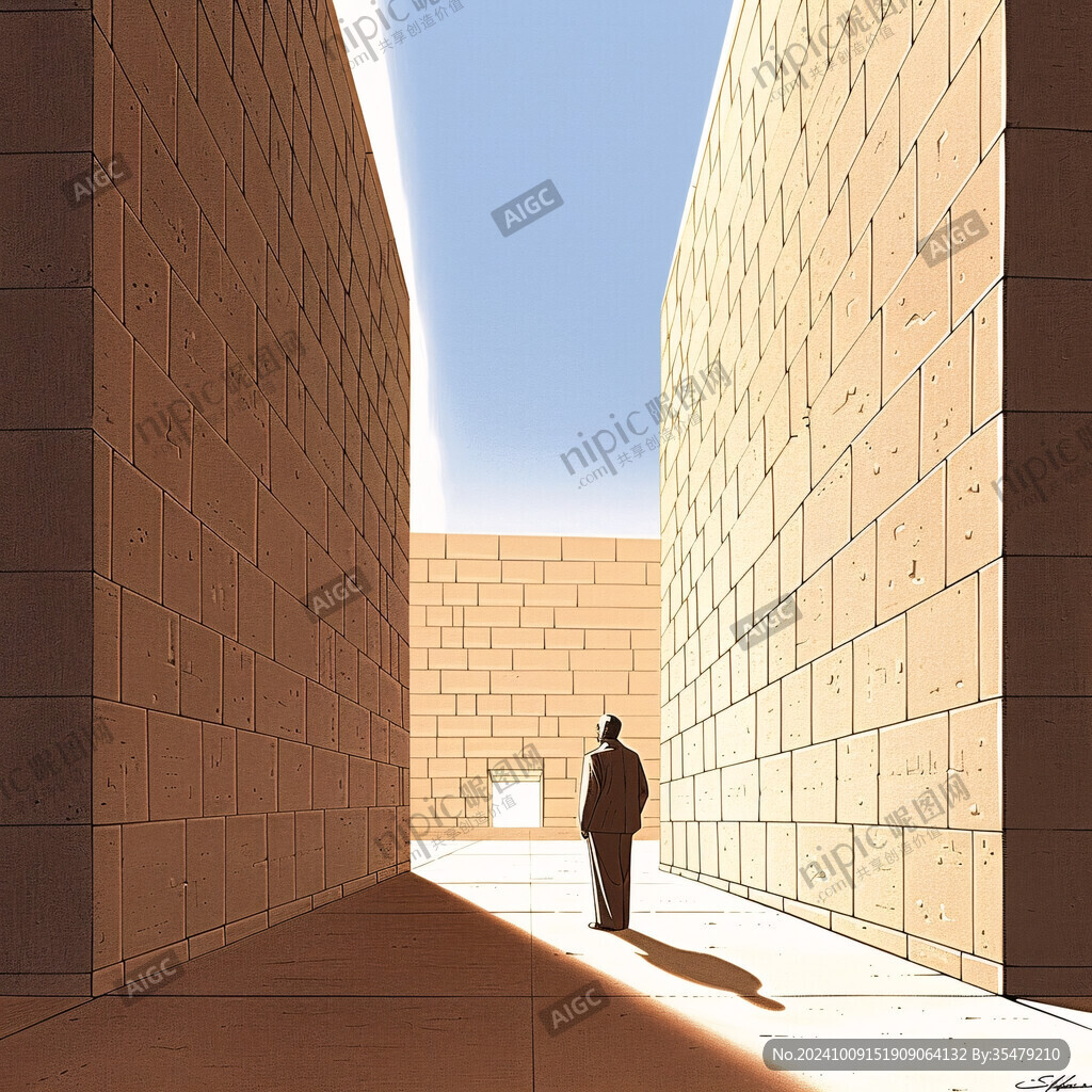 建筑空间构成男人背影