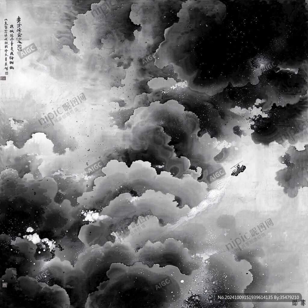 屏风墨韵禅意云雾画芯