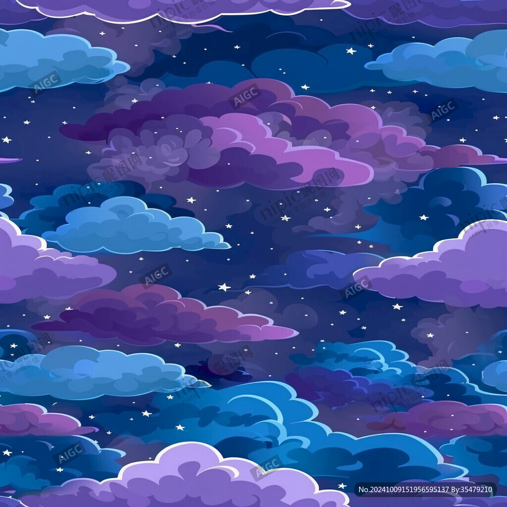 月亮云朵星空插画