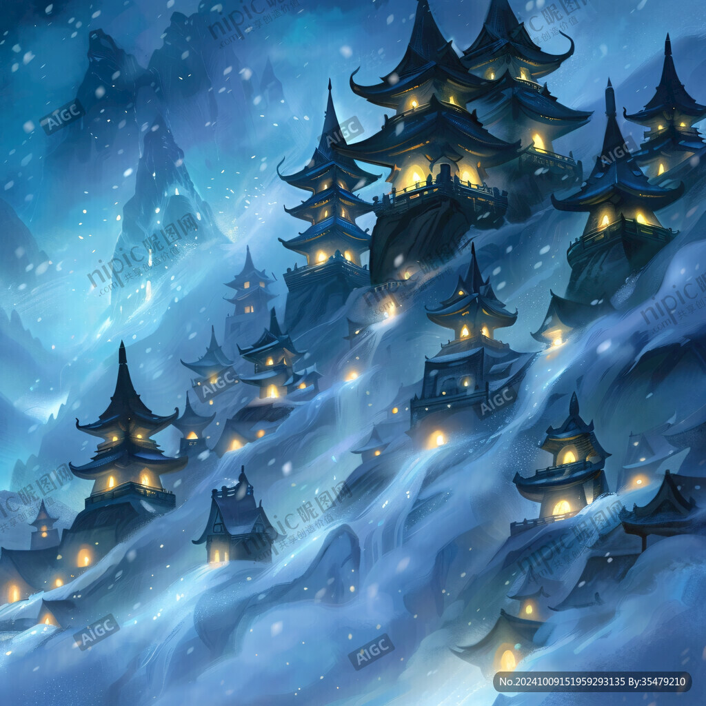 玄幻古镇夜景