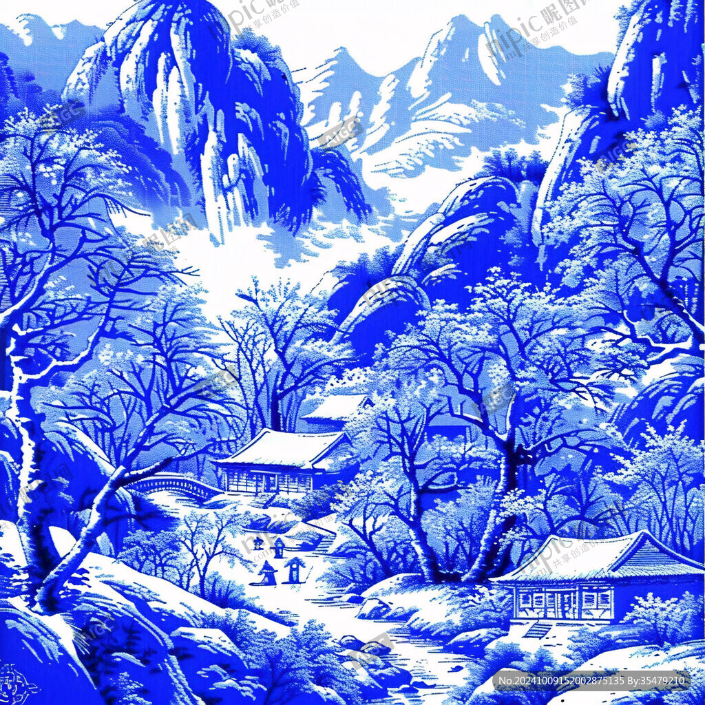 青花瓷山水青花瓷风景