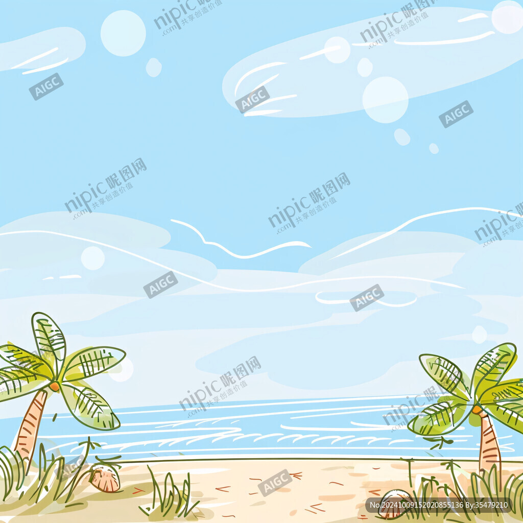 手绘沙滩背景
