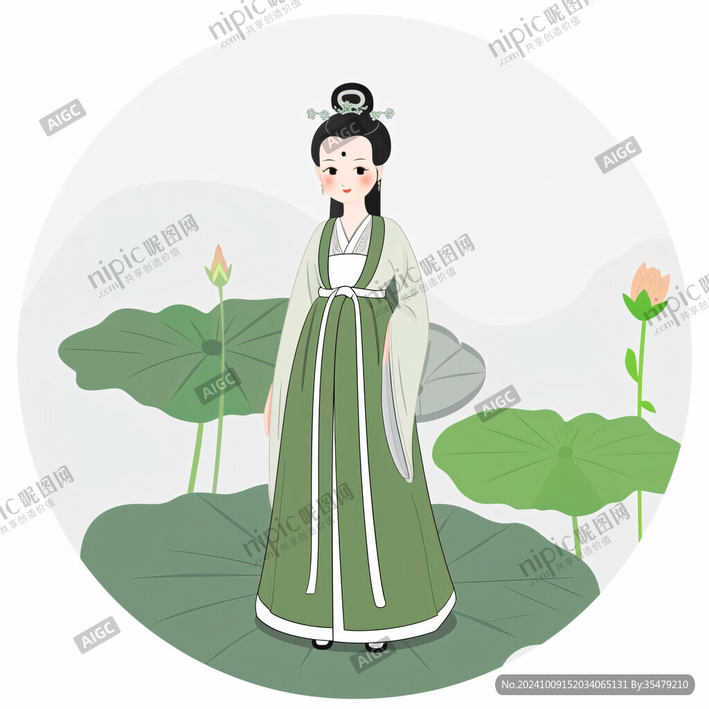荷叶汉服女生插画