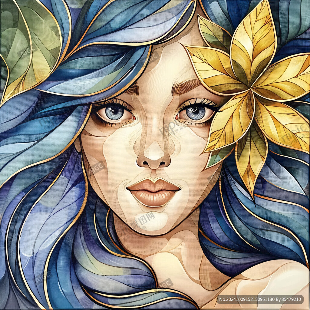 植物美女手绘装饰画