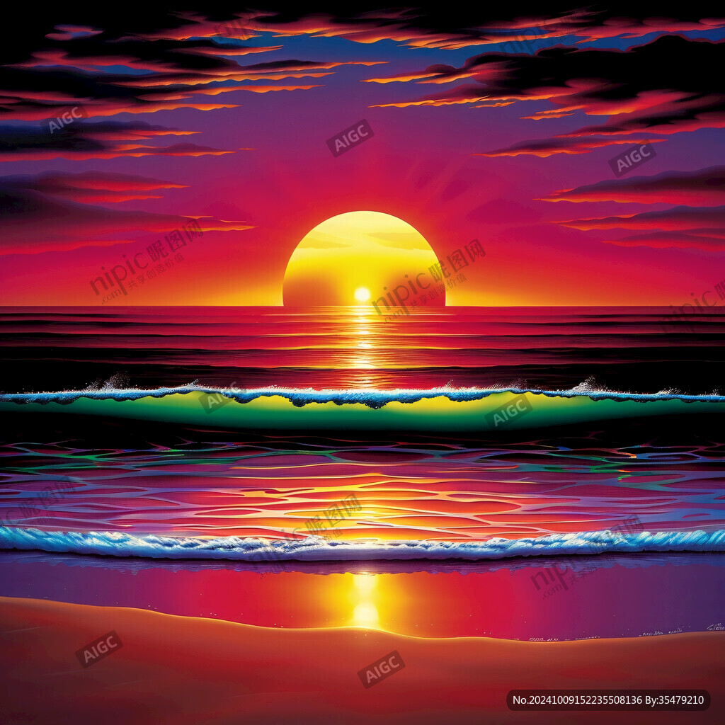海上落日插画