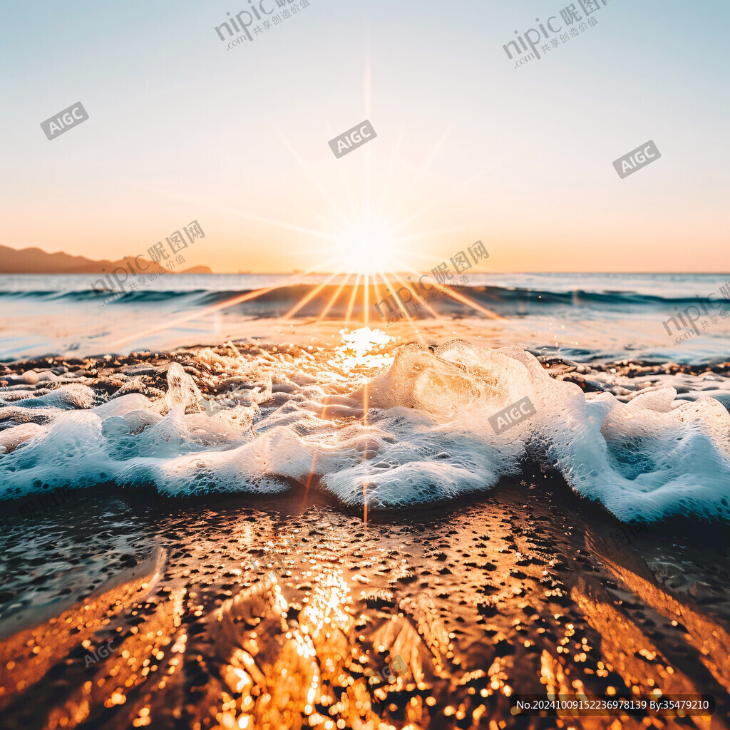 日出波光海面