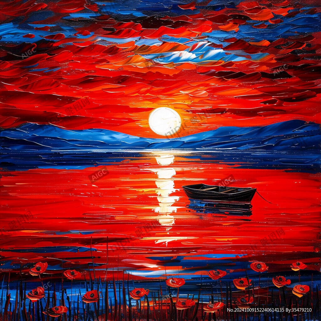 日落手绘油画